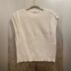 Calvin Klein Off-White Crew Neck Ribbed Sweater Vest W/ Layered Sleeve - Size XS